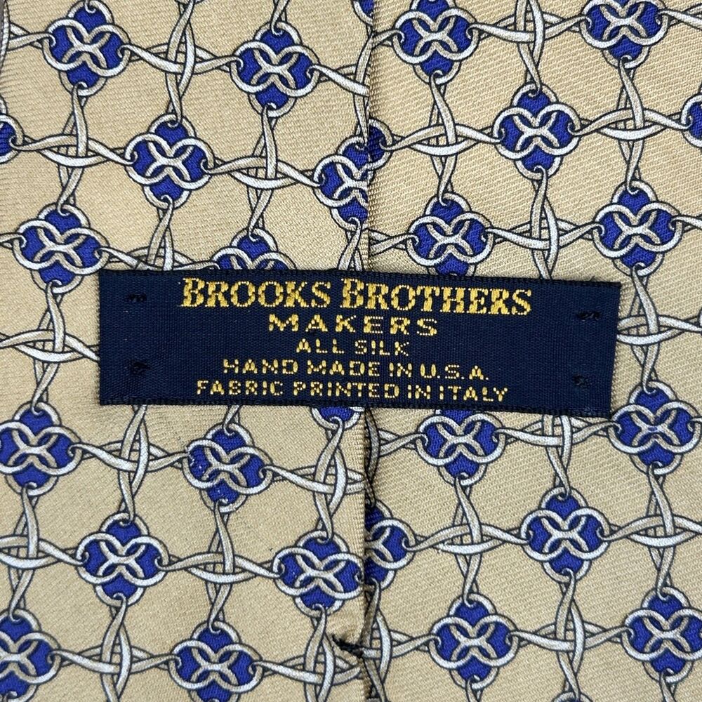 Vintage Brooks Brothers Tie Men’s 58”x3.75” Silk Gold Geometric AOP